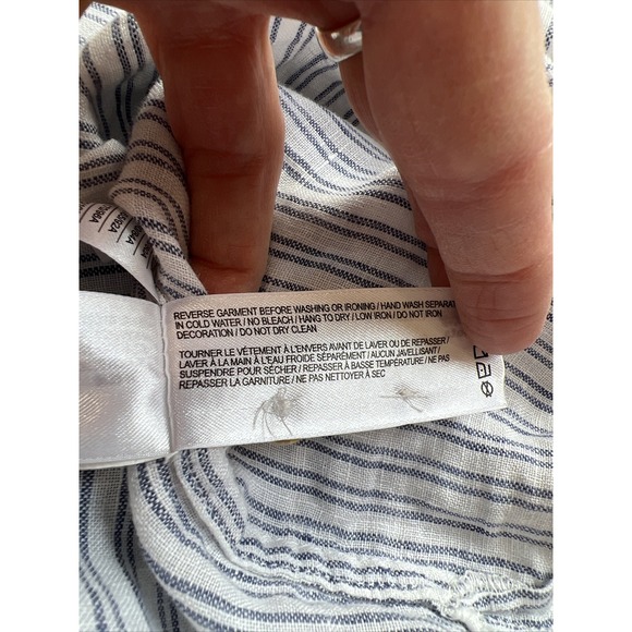 Roots Canada Womens Linen Popover Size XS Blue & White Striped Top Beach Coastal - Picture 9 of 9